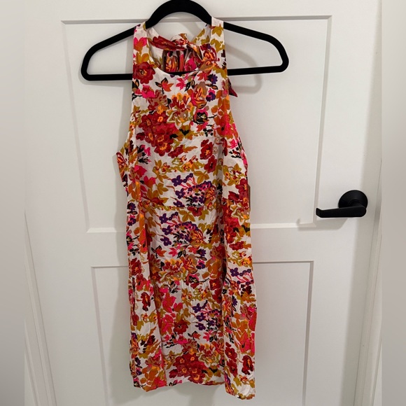 Natural Life Colorful Floral Dress M Red Pink Orange Open Back Sleeveless - Picture 2 of 5